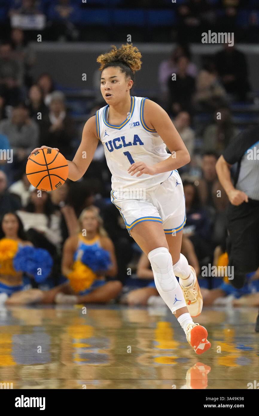 UCLA Bruins guard Kiki Rice (1) dribbles the ball against the Nebraska ...