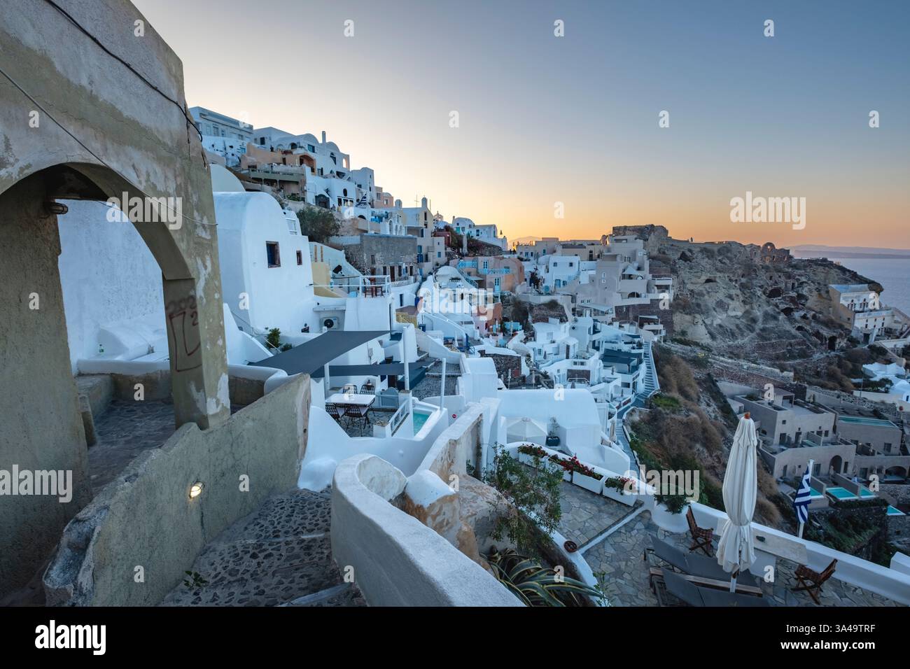 Sunset view in Oia, Santorini Stock Photo