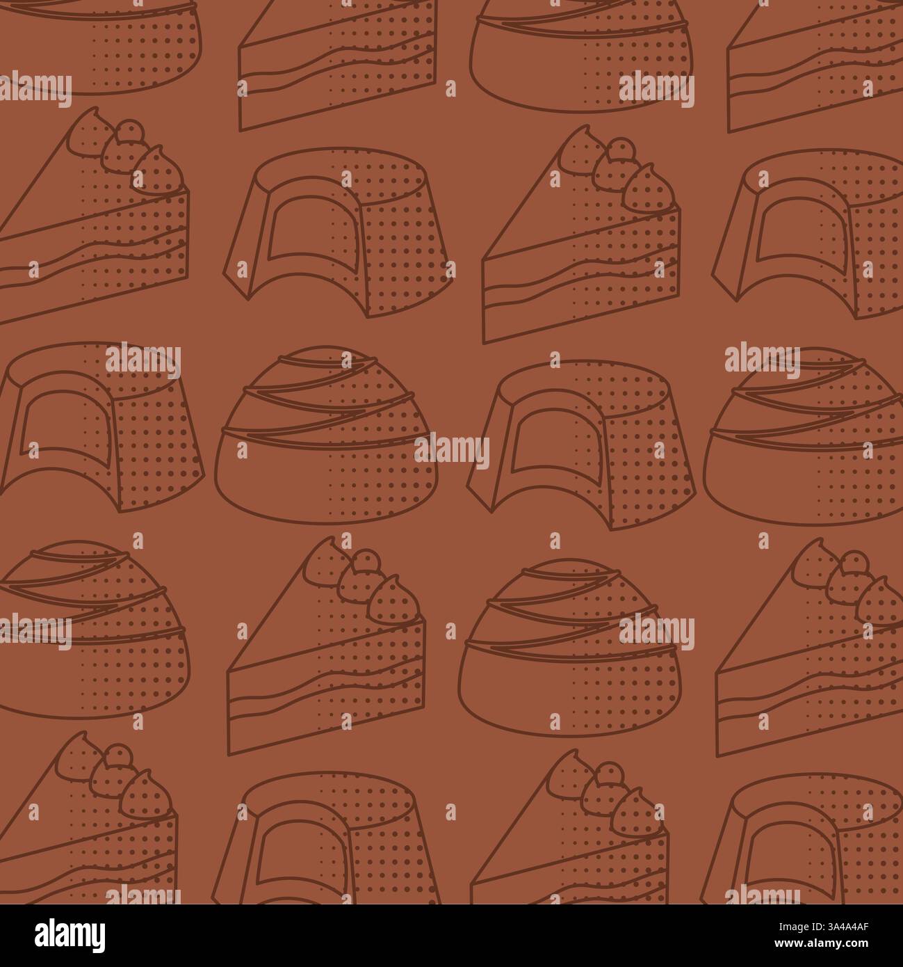 Seamless pattern with cake slices and bonbons. Vector Stock Vector