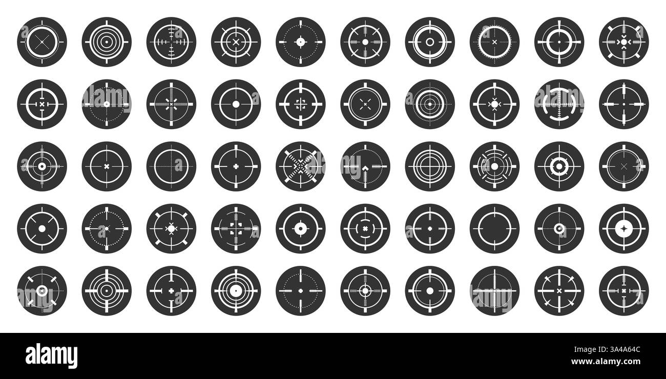 Round sniper rifle sights, weapon optical scope crosshair. Hunting gun ...