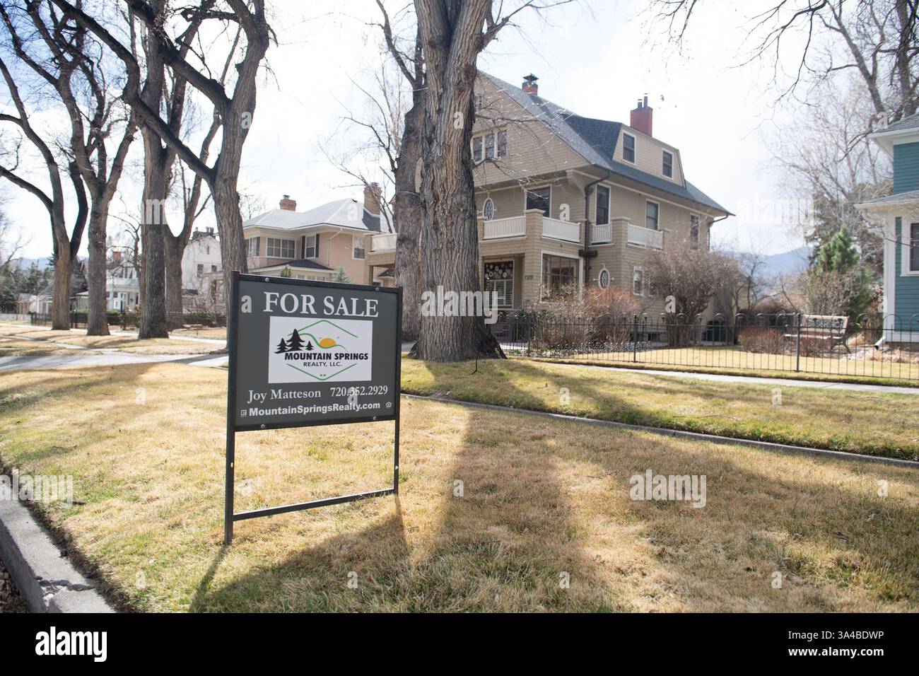 Home for sale from the Mountain Springs Real Estate Company, in the Old North End Neighborhood in Colorado Springs, Colorado. Stock Photo