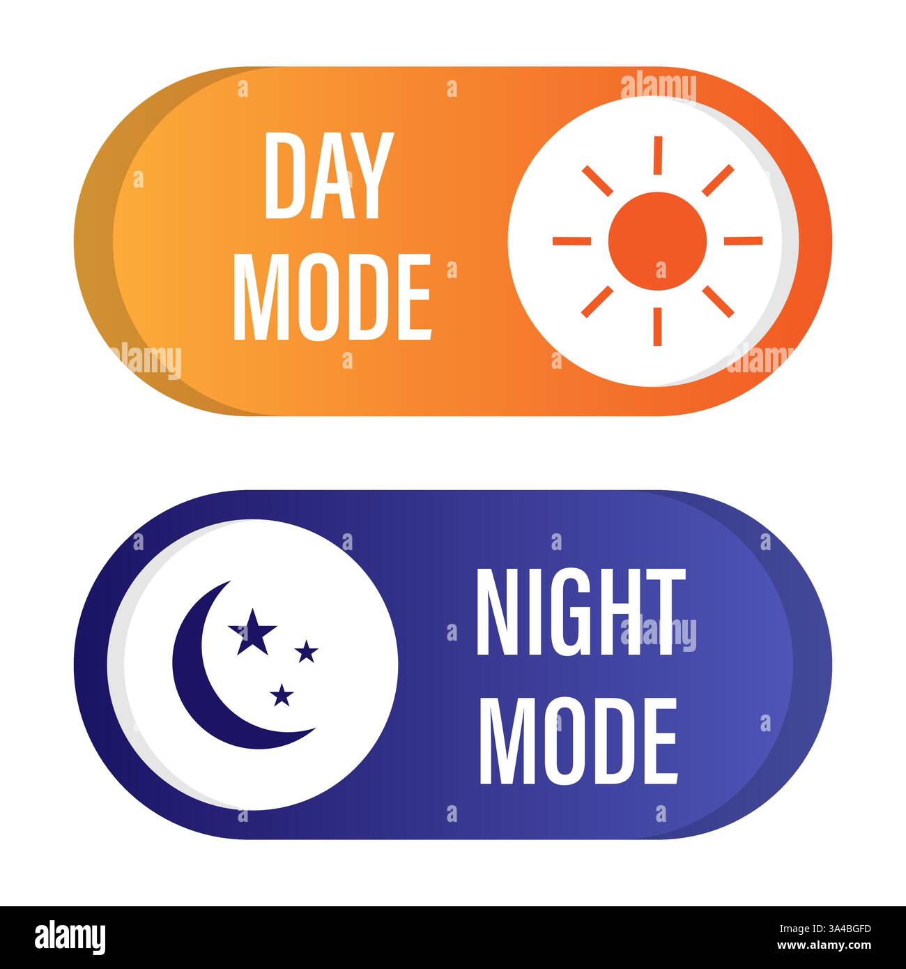 DAY MODE text. NIGHT MODE text. Vibrant gradient toggles. Vector theme concept. Stock Vector