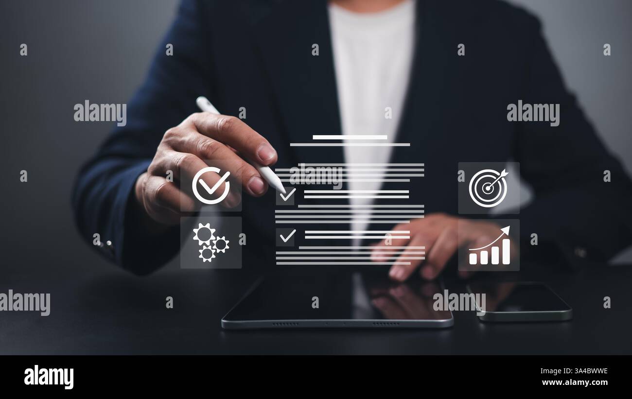 Check list to quality, Filling out an online survey form, Audit business concept, Answer the test questions, Online survey exam Choosing the right ans Stock Photo