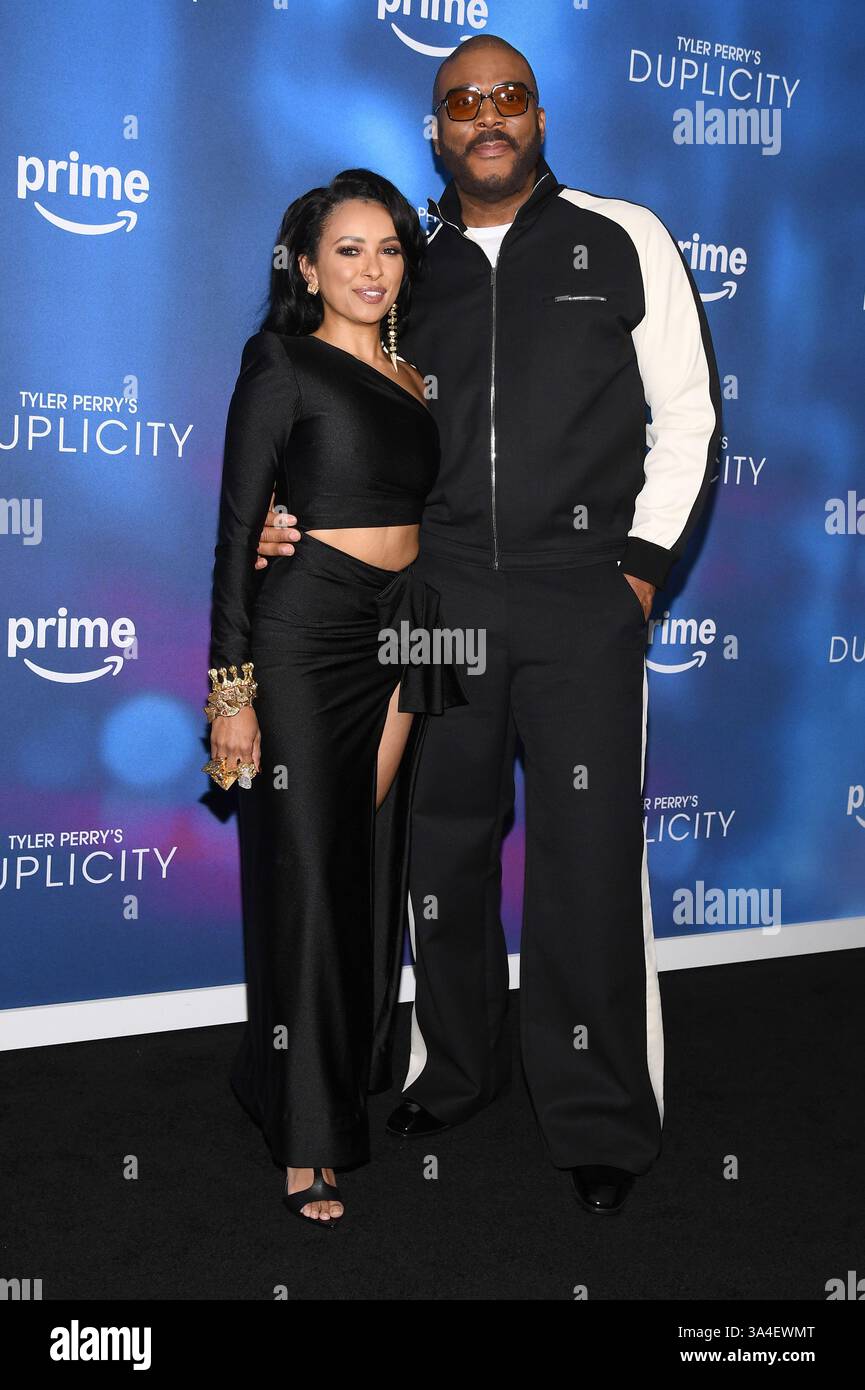 New York, USA. 18th Mar, 2025. (L-R) Kat Graham and Tyler Perry attend  Tyler Perry's 'Duplicity New York Premiere at Museum of Modern Art, March  18, 2025. (Photo by Anthony Behar/Sipa USA)