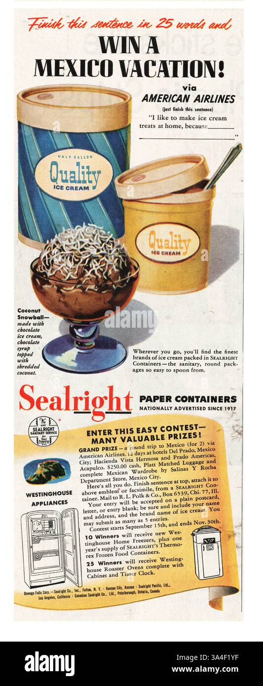 1953 U.S. Magazine Sealright Paper Containers Advert Stock Photo - Alamy