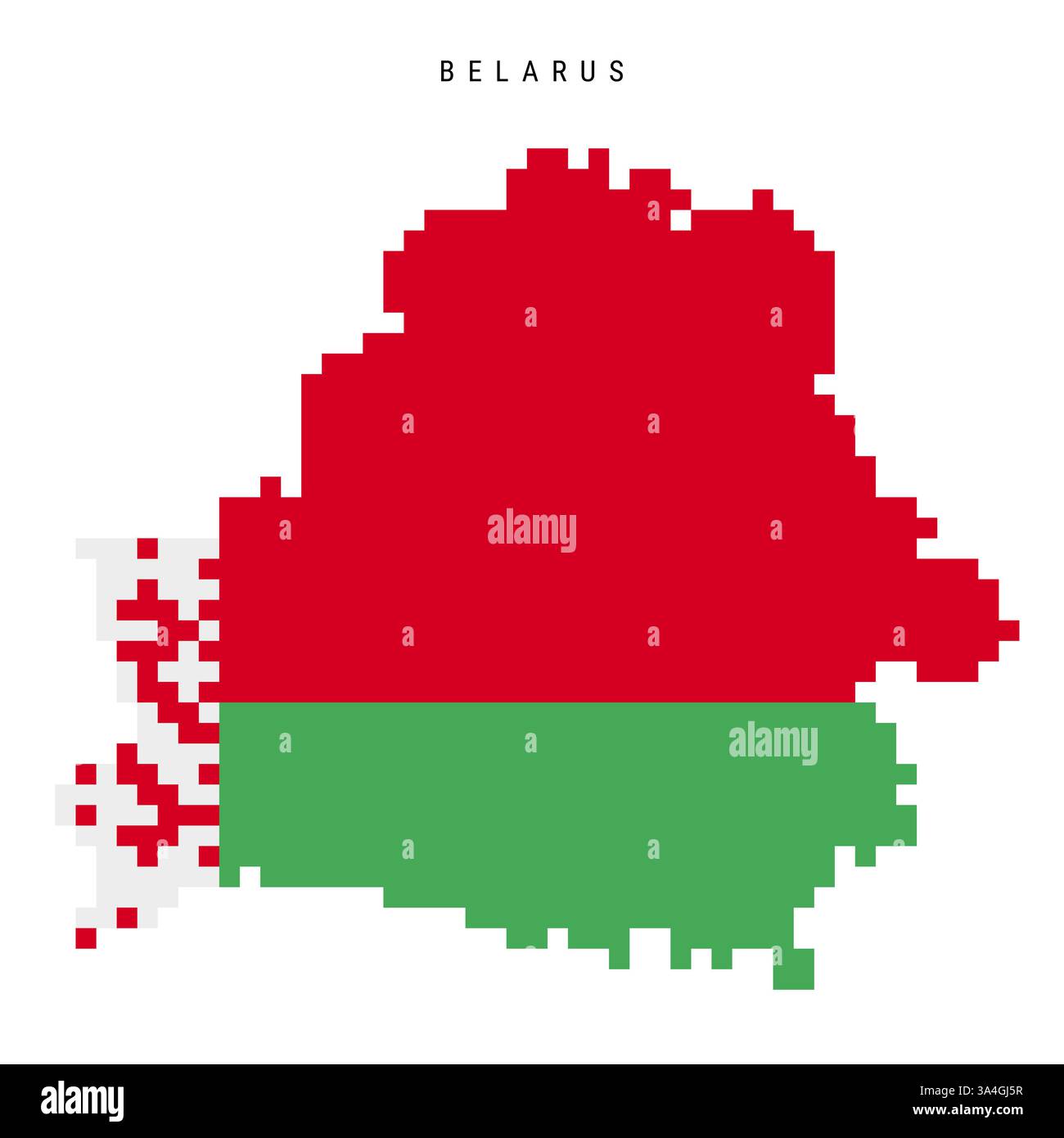 Belarus pixel flag map icon. 8 bit pixel art Belorussian map covered ...