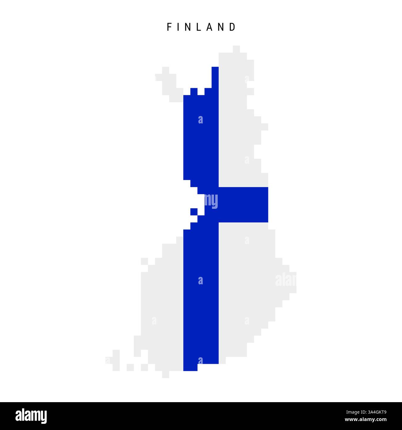 Finland pixel flag map icon. 8 bit pixel art Finnish map covered with ...