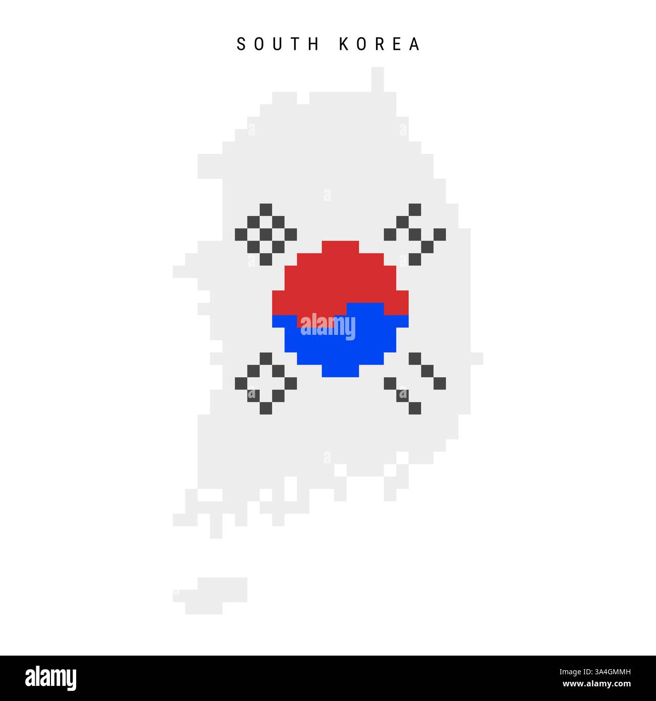 South Korea pixel flag map icon. 8 bit pixel art South Korean map ...