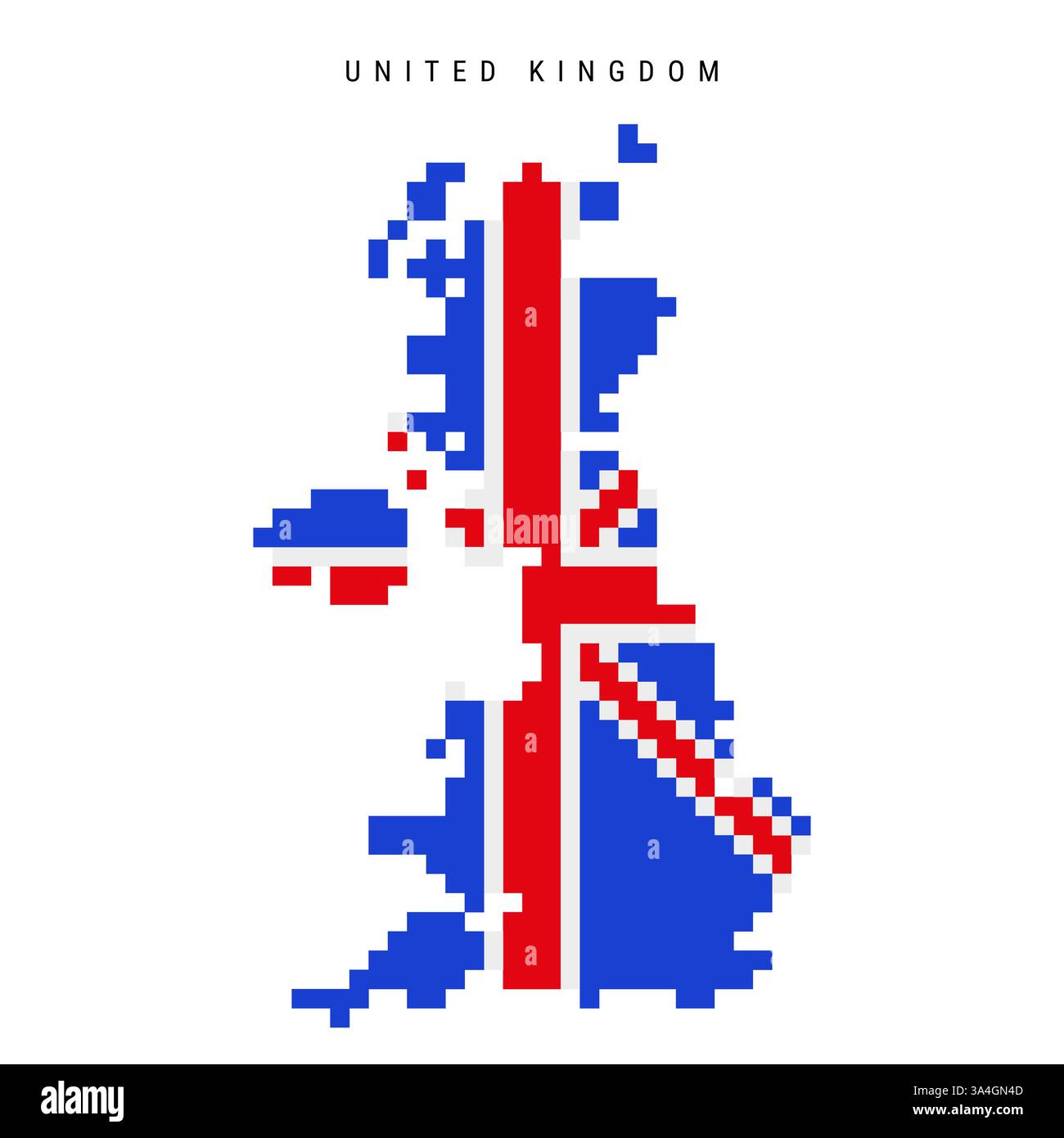 United Kingdom pixel flag map icon. 8 bit pixel art British map covered ...