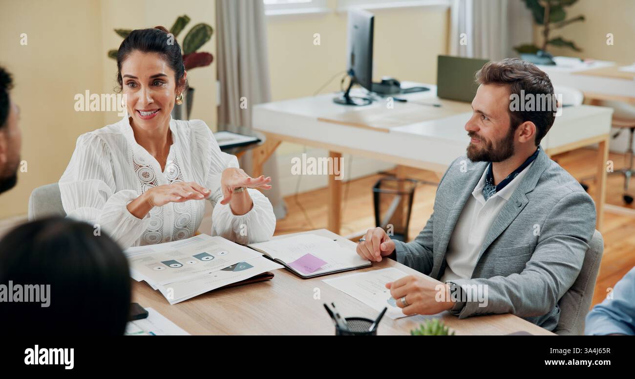 Feedback, discussion and business people in meeting, brainstorming and ...