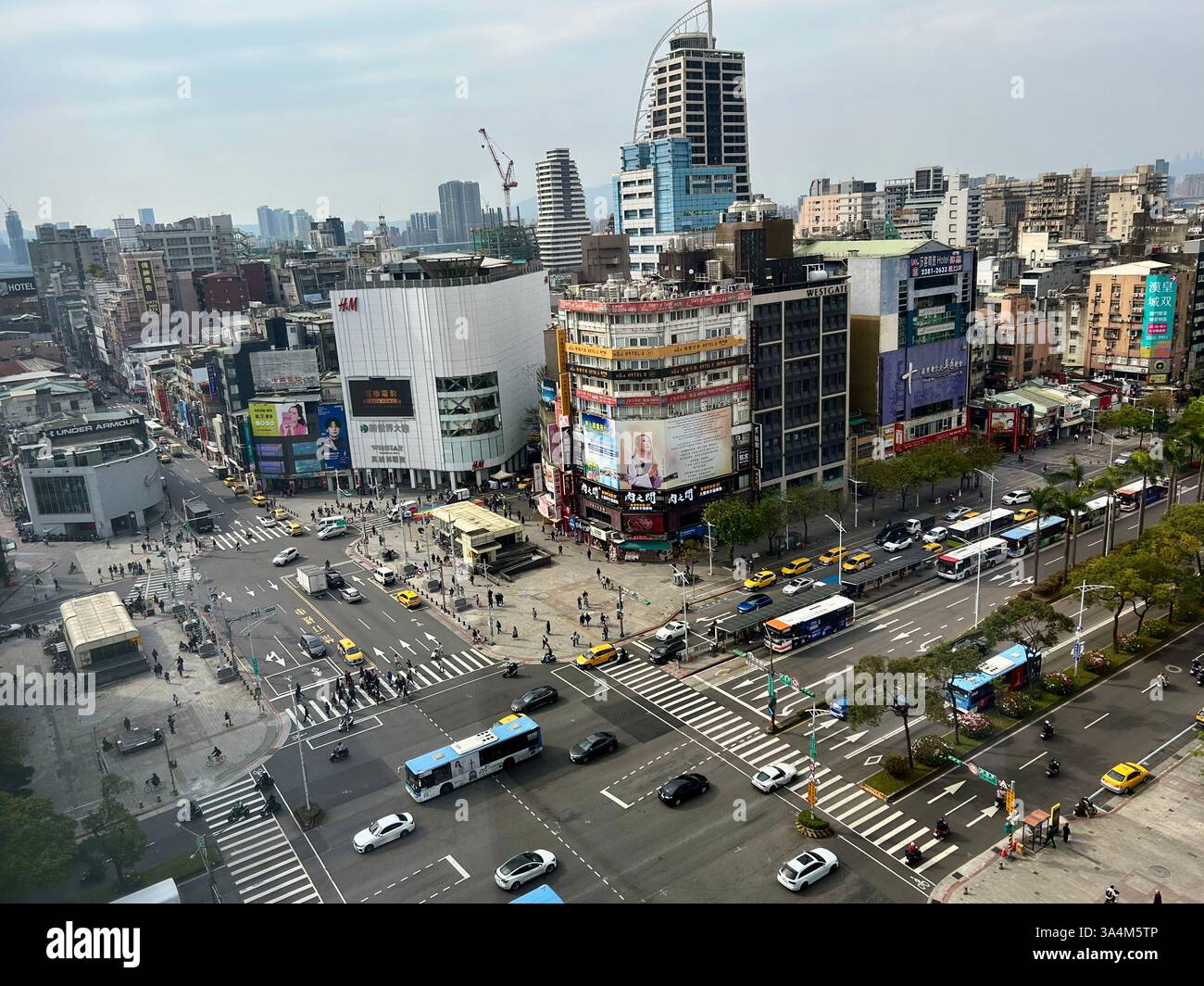 Taipei, Taiwan, High Angle, Cityscape, Tourist Area, (Ximen, Ximending) Walking District, Street Scenes, Busy City Center - Smartphone Captured Stock Image