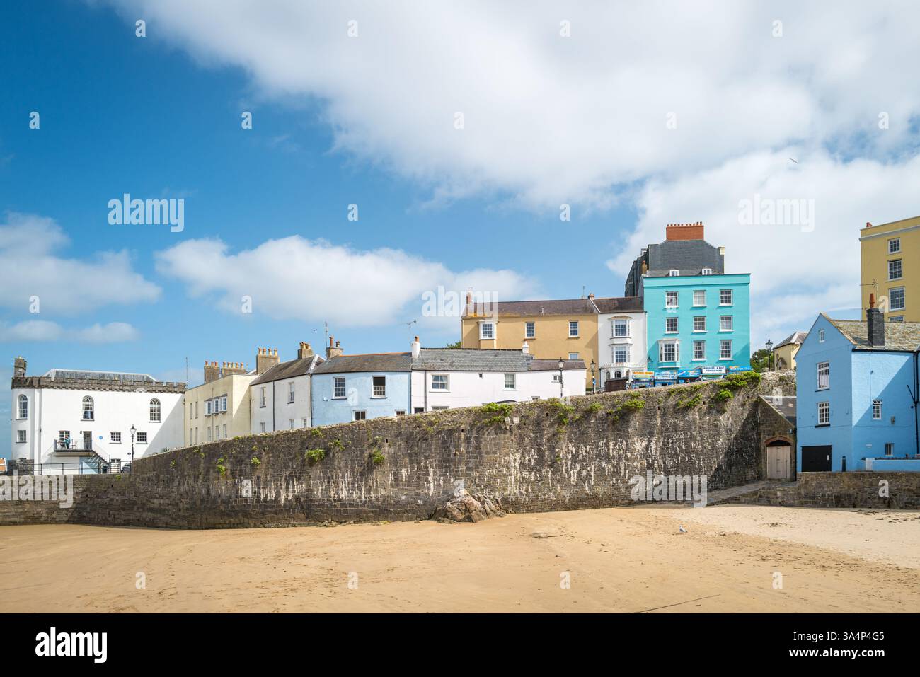 The Harbour beach and colourful buildings at Tenby in South Wales, UK. Stock Photo