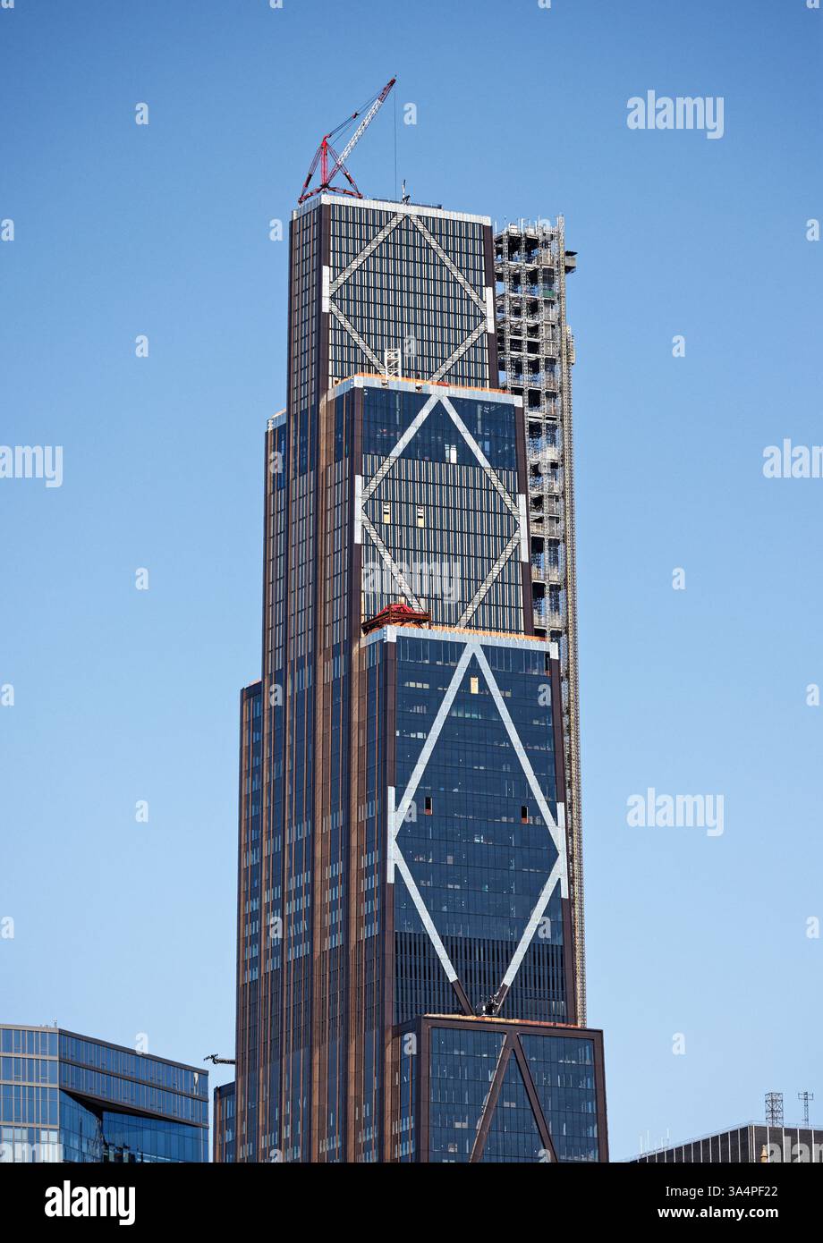 Diamond-shaped braces and five vertical slabs mark 270 Park