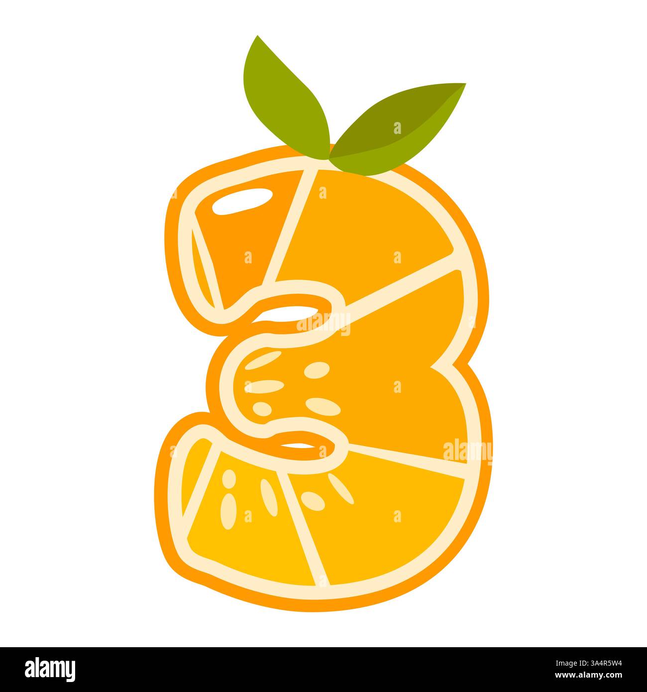 Orange fruit number Three Orange in the shape of number 3 Vector Orange fruit number Three Orange in the shape of number 3 Vector