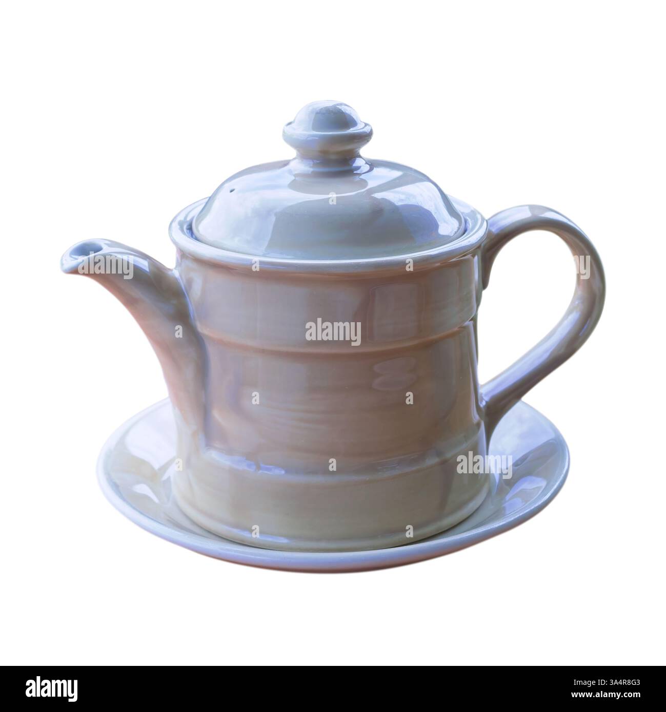Beige porcelain teapot isolate on white background close-up Stock Photo