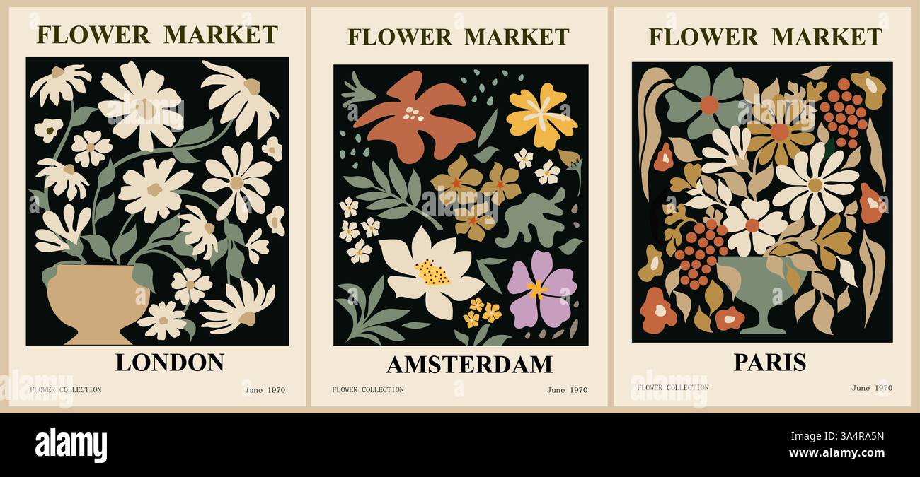 Set of abstract flower market posters dark fantasy Stock Vector Image ...