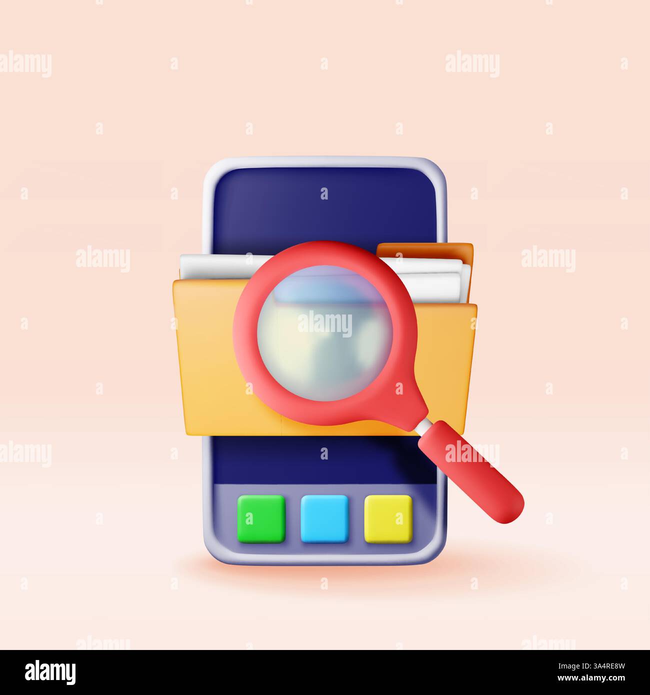 3d smartphone and search information in database Stock Vector