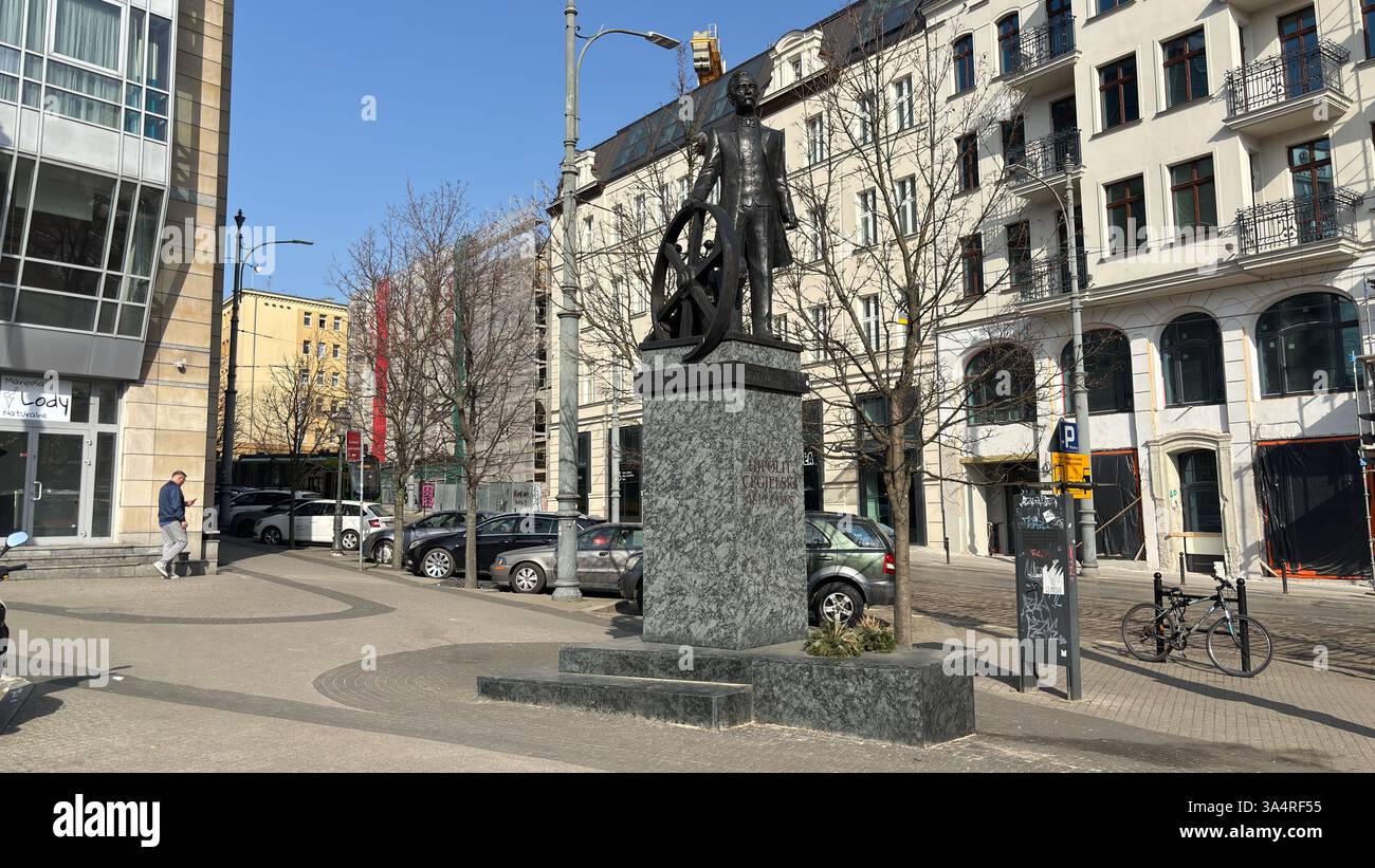 Monument to Hipolit Cegielski in Poznań. Tourist destination location famous old buildings in Polski city centre Poznań. Pomnik Hipolita Cegielskiego - Smartphone Captured Stock Image