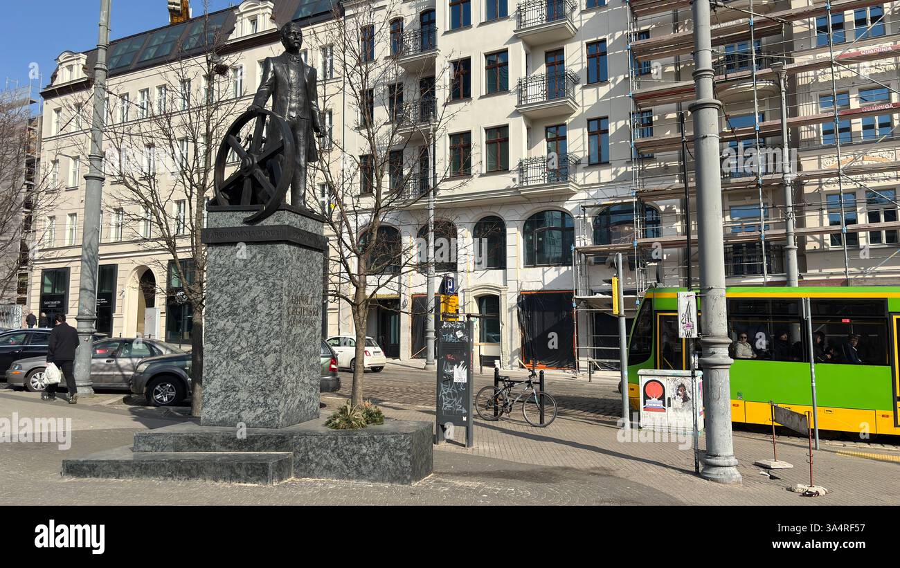 Monument to Hipolit Cegielski in Poznań. Tourist destination location famous old buildings in Polski city centre Poznań. Pomnik Hipolita Cegielskiego - Smartphone Captured Stock Image