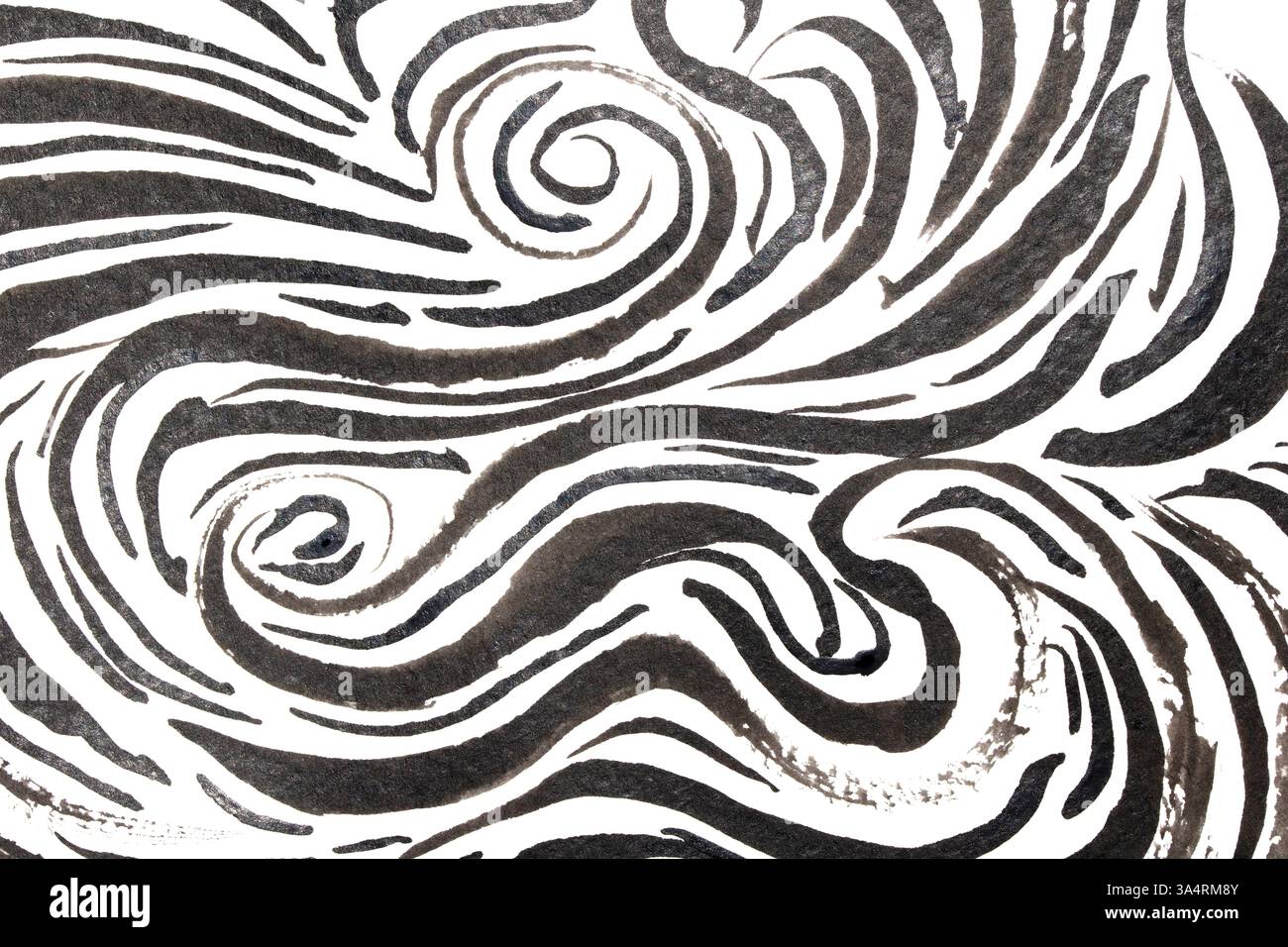 Thick Ink Pen Black Swirly Wavy Lines on White Background Zebra Skin ...