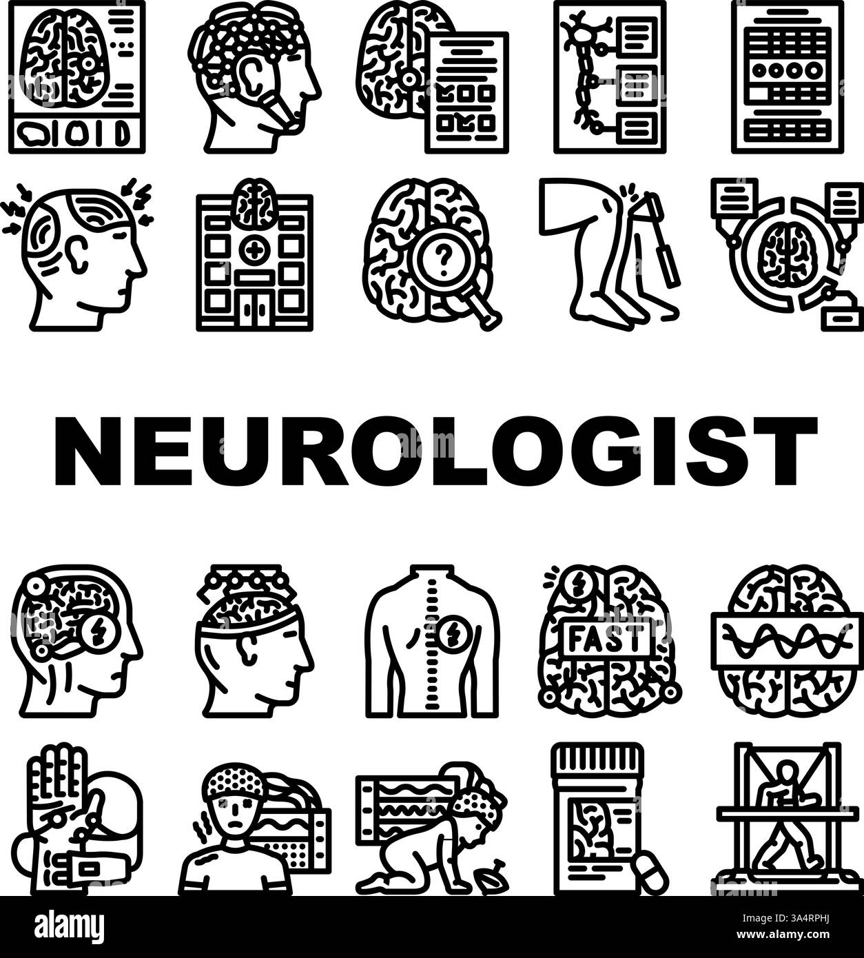 neurologist brain neurons icons set vector Stock Vector Image & Art - Alamy