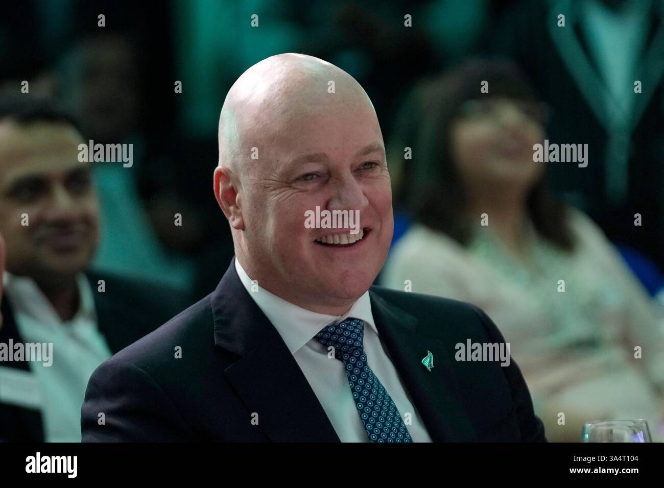 New Zealand Prime Minister Christopher Luxon smiles during the travel ...