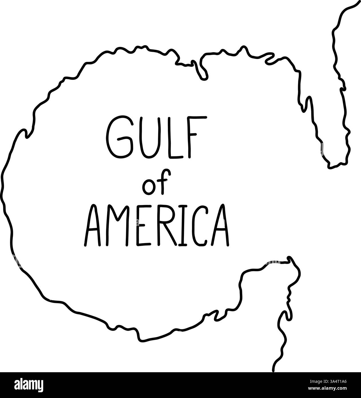 Gulf of America doodle line contour of map. Transparent vector hand drawn illustration Stock Vector