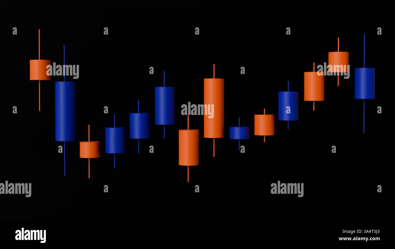 3D model of stock market chart, chart on black background, chart Stock Photo