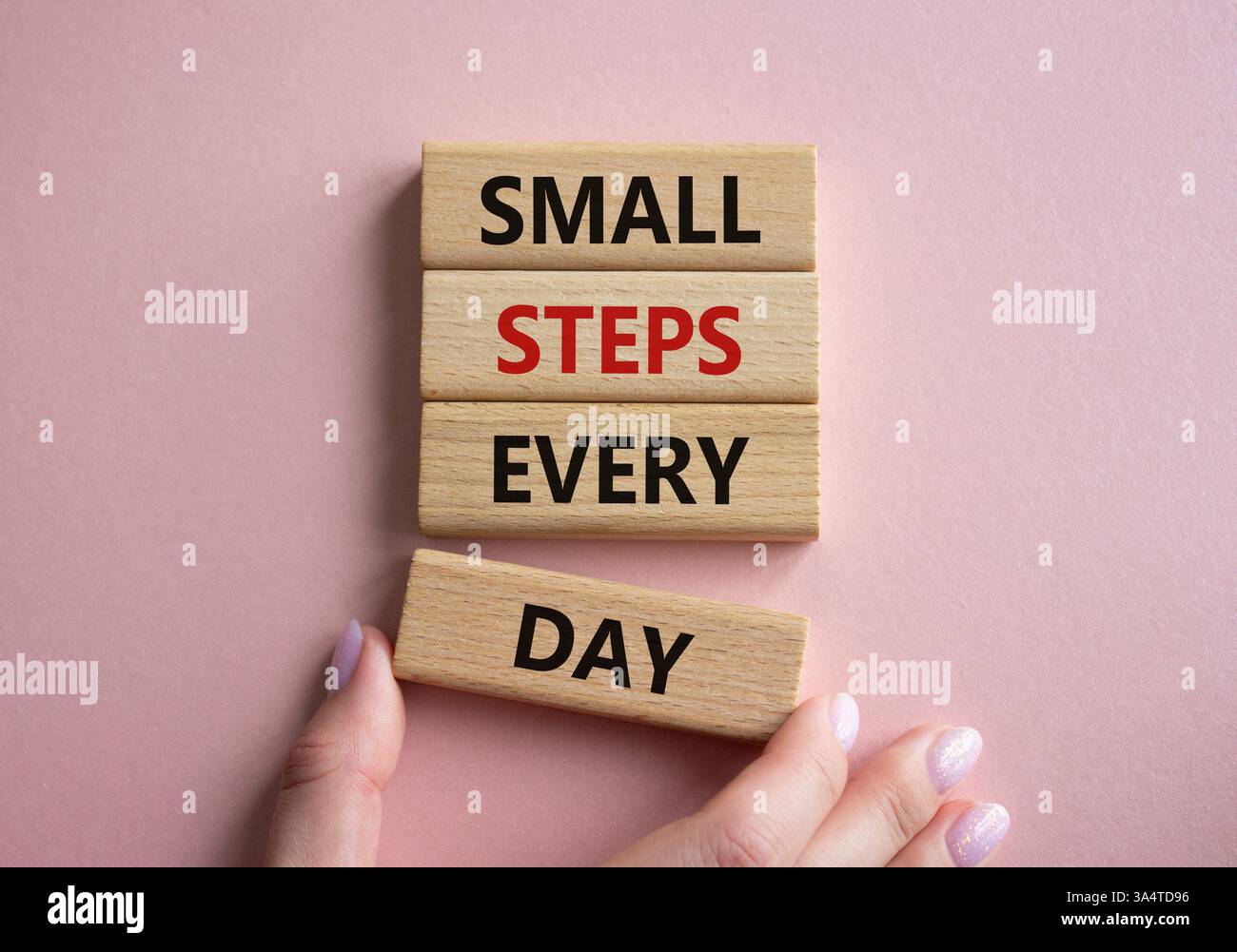 Small Steps Every Day symbol. Wooden blocks with words Small Steps ...
