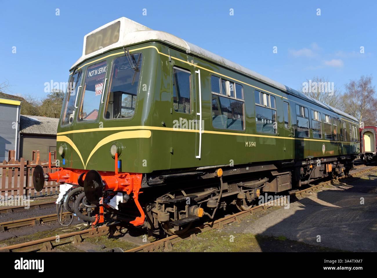 Class 108 heritage DMU car freshly repainted at Bridgnorth Station, Severn Valley Railway, March 2025 Stock Photo