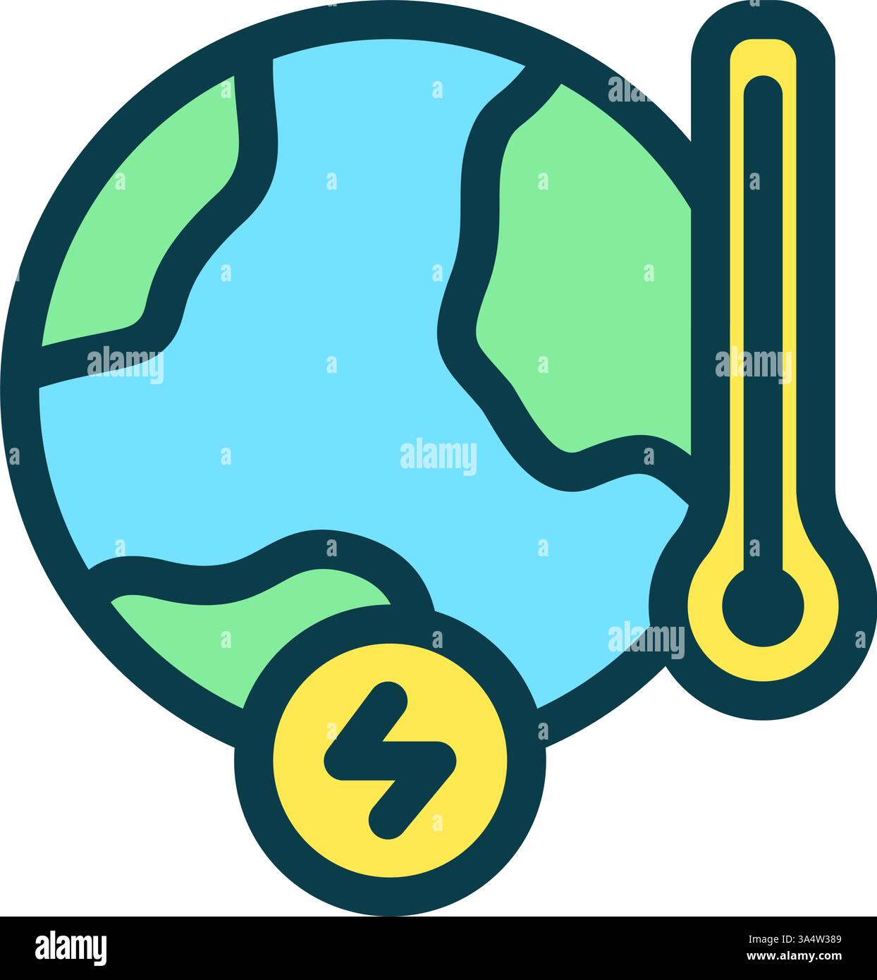 Icon Line Colored geothermal energy with thermometer. Renewable energy ...