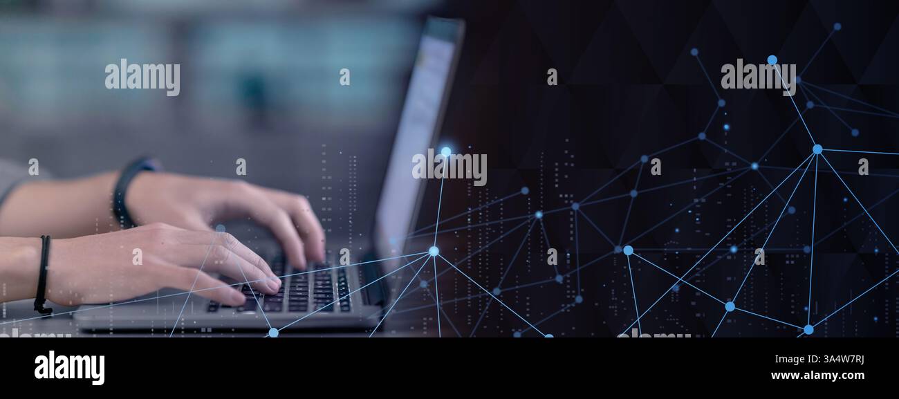 Unrecognizable man touching laptop computer keyboard, cropped Stock Photo