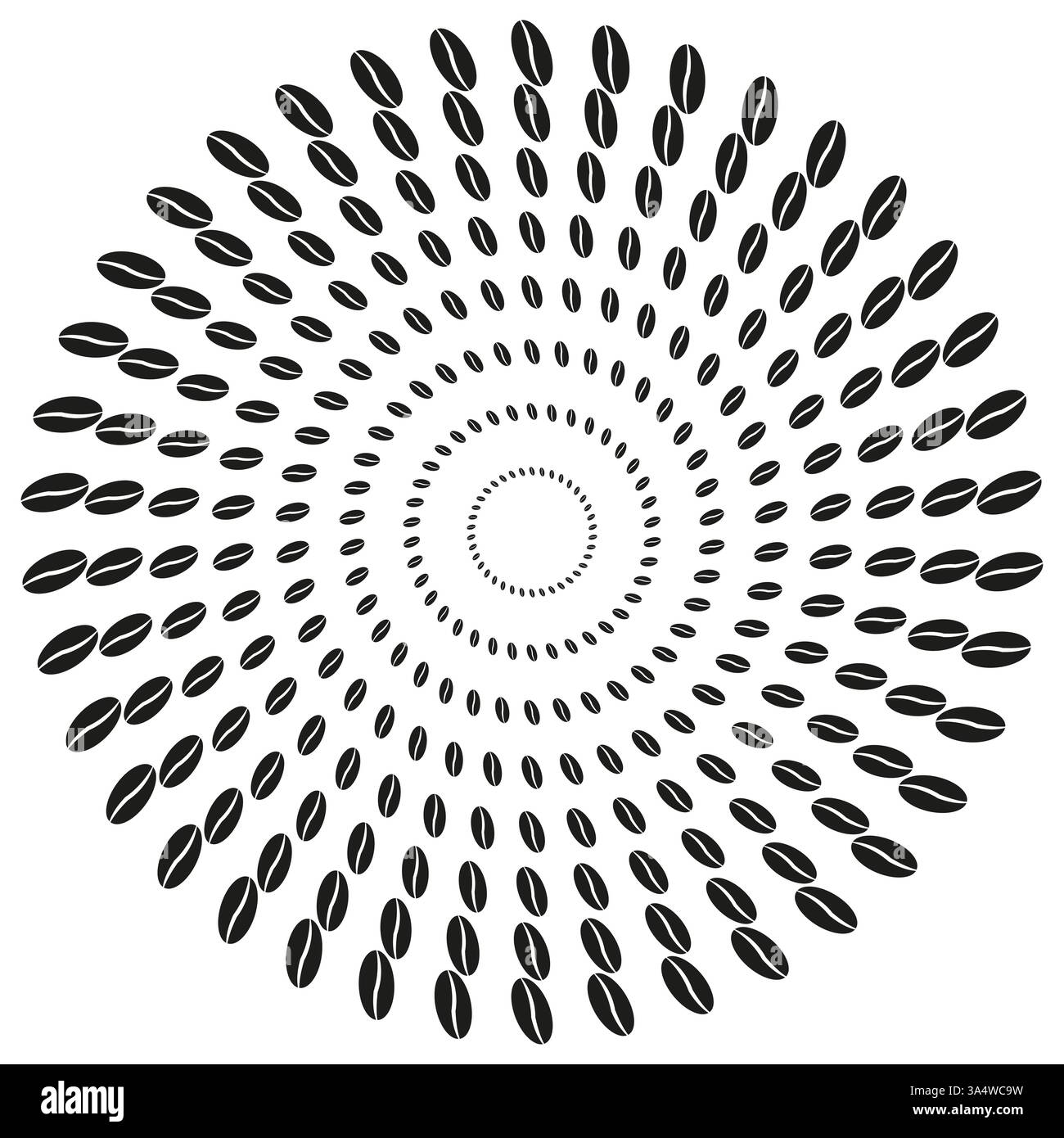 Spiral coffee seeds. Repeating circular design. Rotating bean pattern. Vector abstract art. Stock Vector