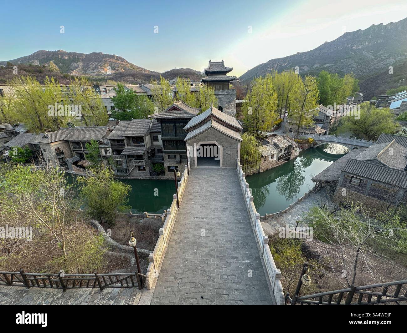 The Gubei Water Town, north of Beijing, is nestled at the foot of the Simatai Great Wall. Stock Photo