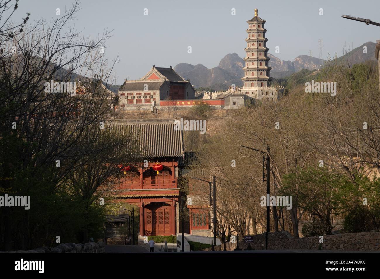 The Gubei Water Town, north of Beijing, is nestled at the foot of the Simatai Great Wall. Stock Photo
