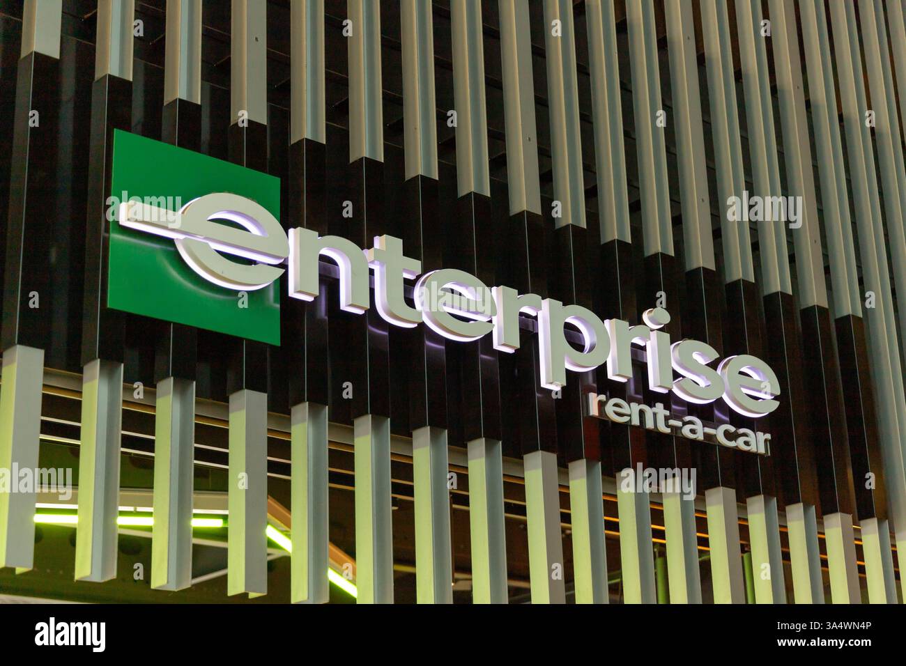 Enterprise rent a car sign at Schiphol airport Amsterdam. Stock Photo
