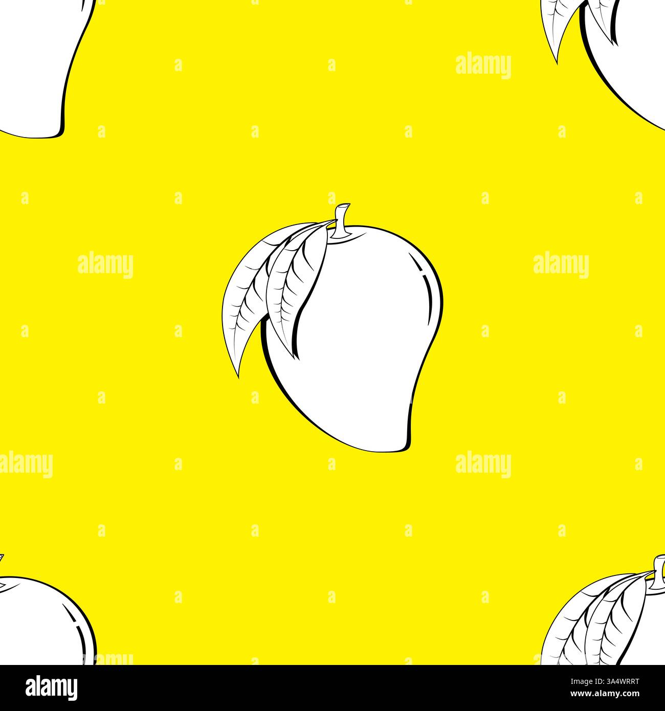 2d line art mango fruit shape contour abstract seamless pattern on yellow background wallpaper. Stock Vector