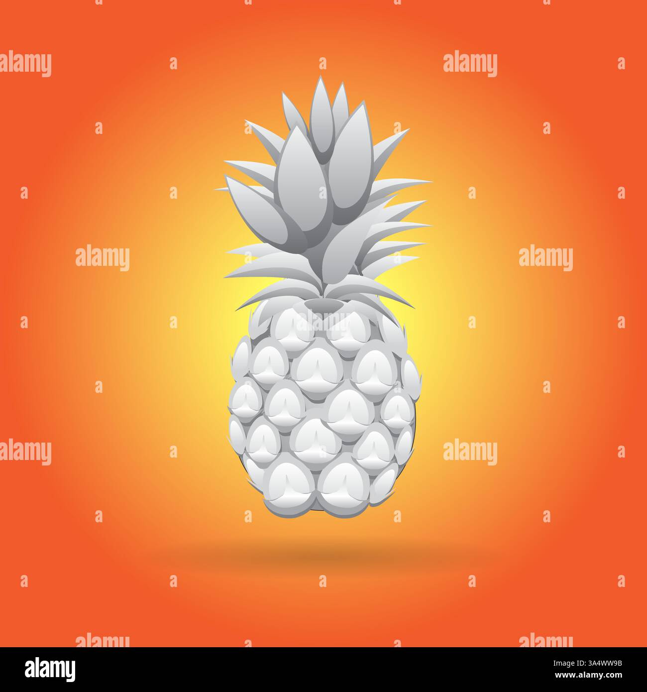 3d grey Pineapples fruit contour abstract seamless pattern on orange background wallpaper Stock Vector