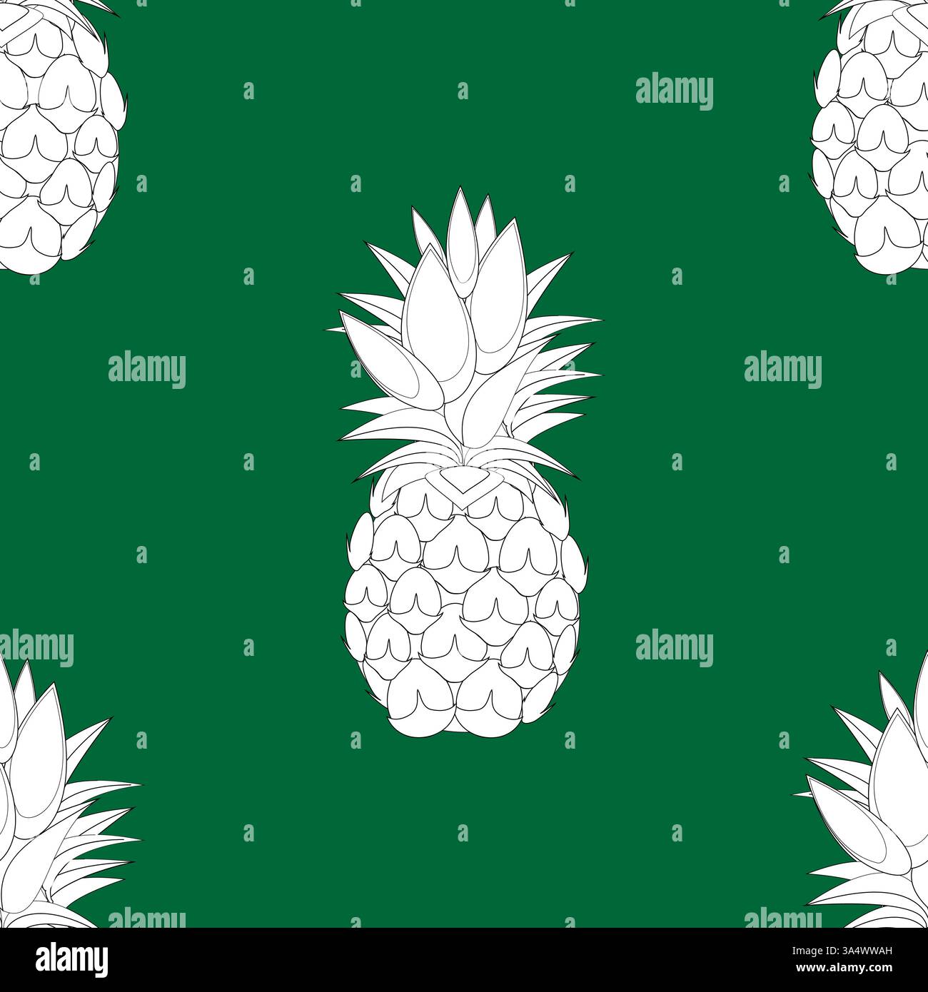 2d lined Pineapples fruit contour abstract seamless pattern on green background wallpaper Stock Vector
