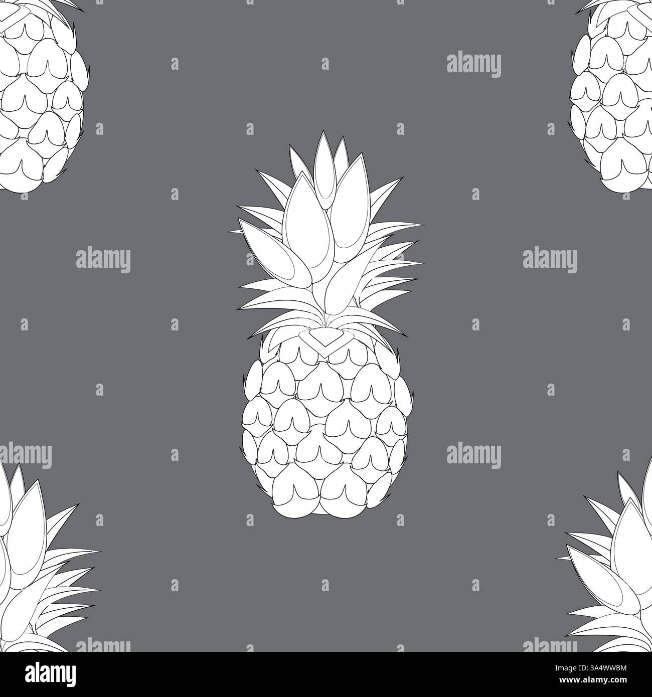 2d lined Pineapples fruit contour abstract seamless pattern on grey background wallpaper Stock Vector
