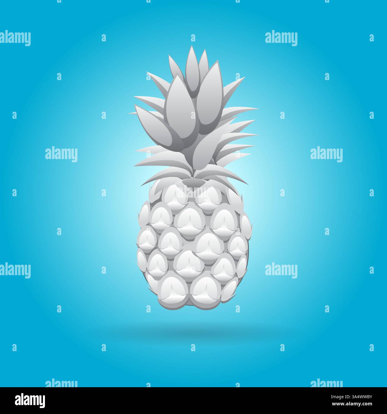 3d grey Pineapples fruit contour abstract seamless pattern on blue gradient background wallpaper Stock Vector