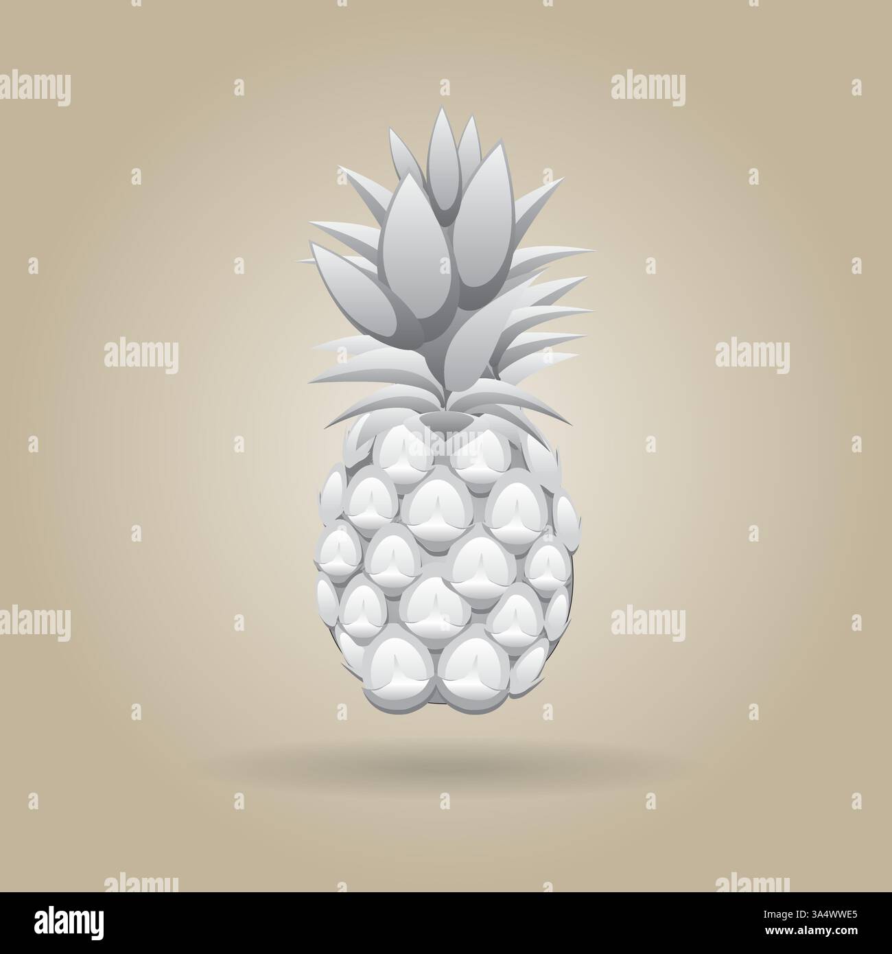 3d grey Pineapples fruit contour abstract seamless pattern on light brown background wallpaper Stock Vector