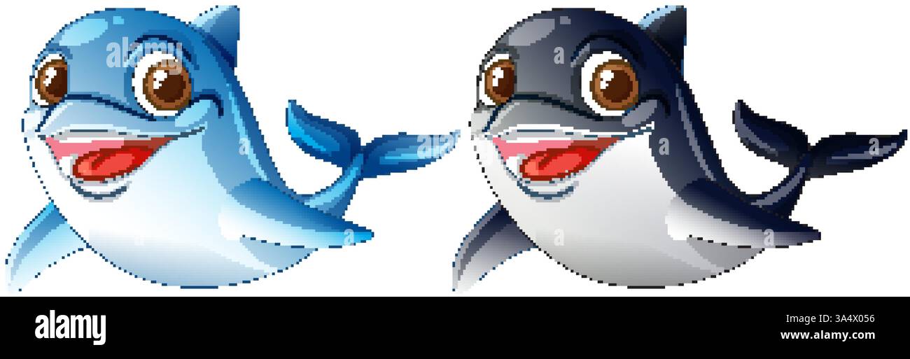Two cheerful dolphins swimming with joy Stock Vector