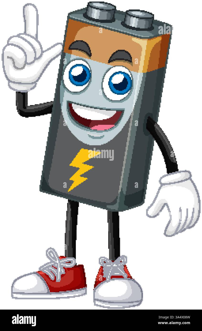 A lively battery character with expressive eyes and a lightning bolt ...