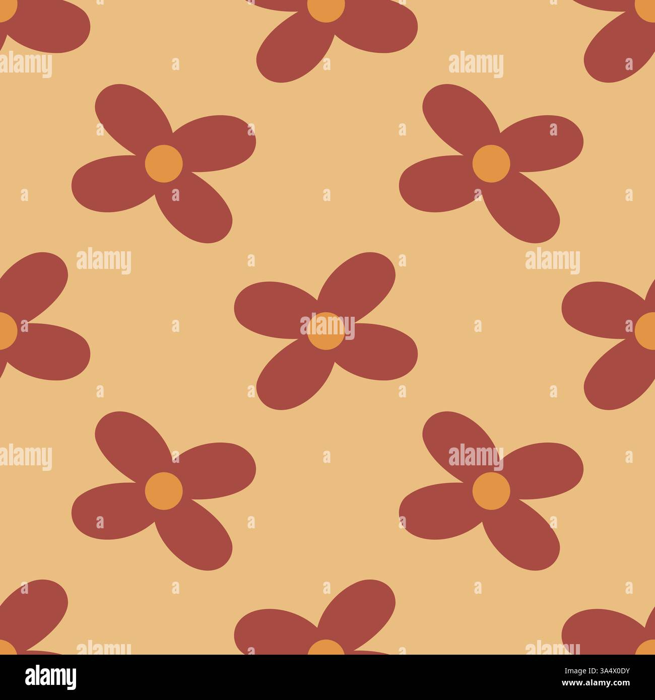 Seamless Vintage Style Floral Pattern With Abstract Red Flowers and Yellow Background Stock Vector