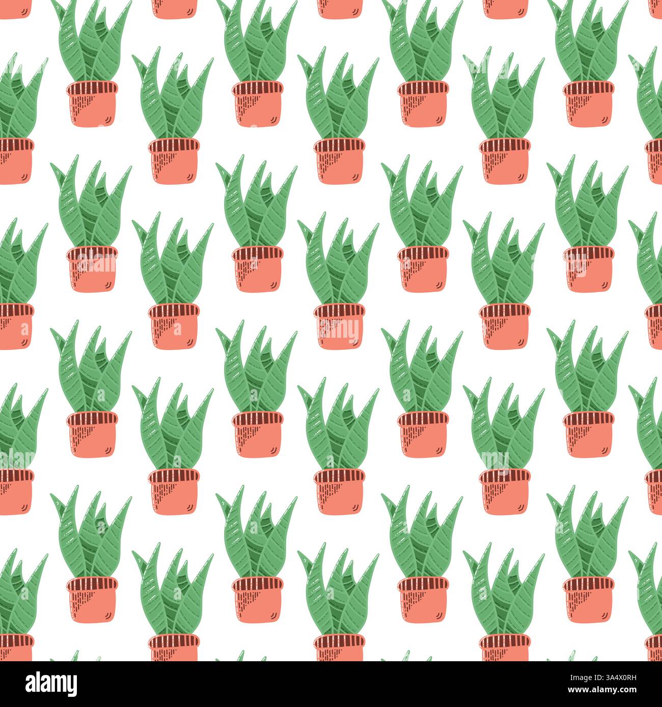 Seamless Pattern of Green Potted Plants With Terracotta Pots on White ...
