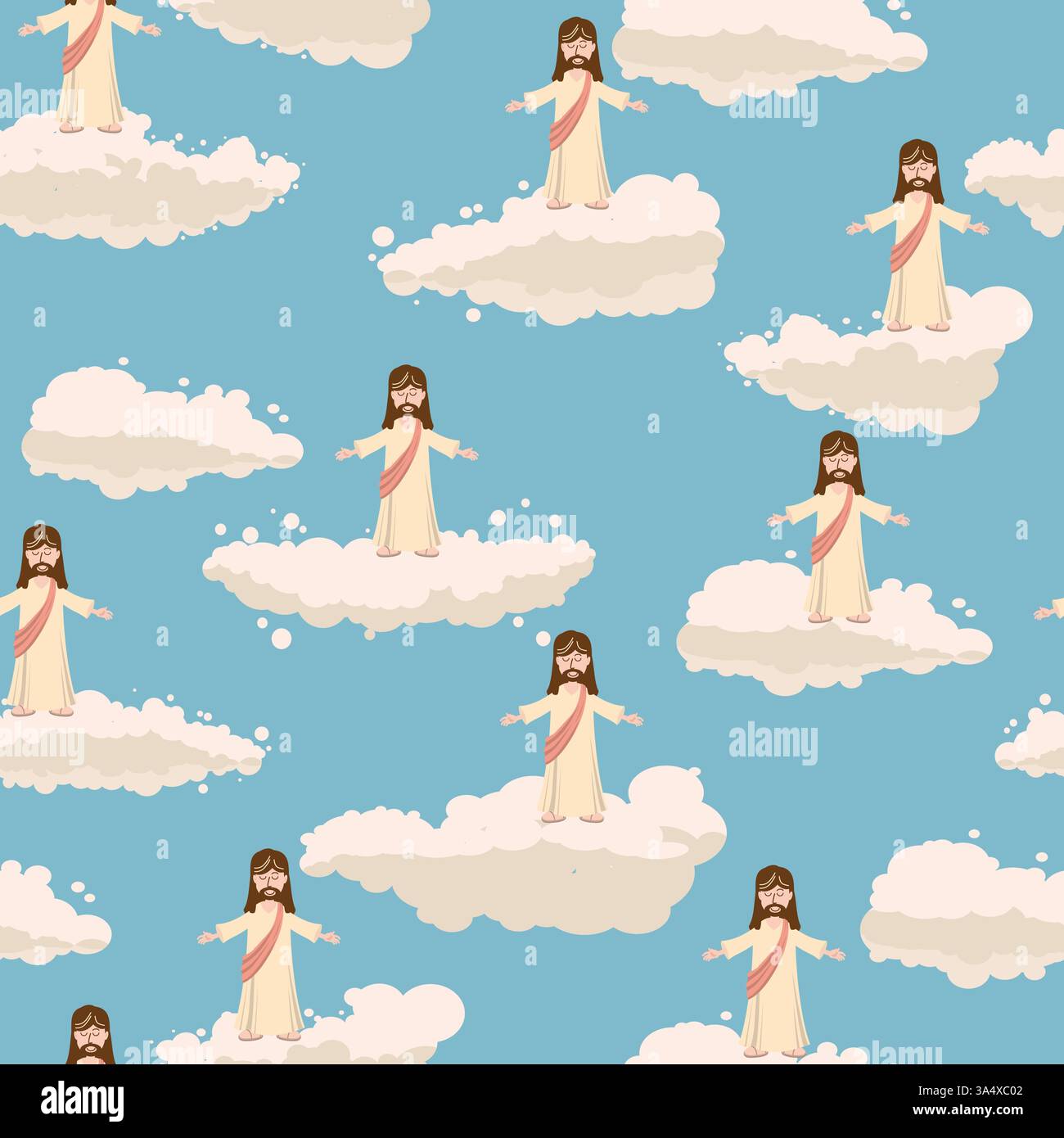 He is risen Easter seamless pattern, cross sky, cloud Stock Vector