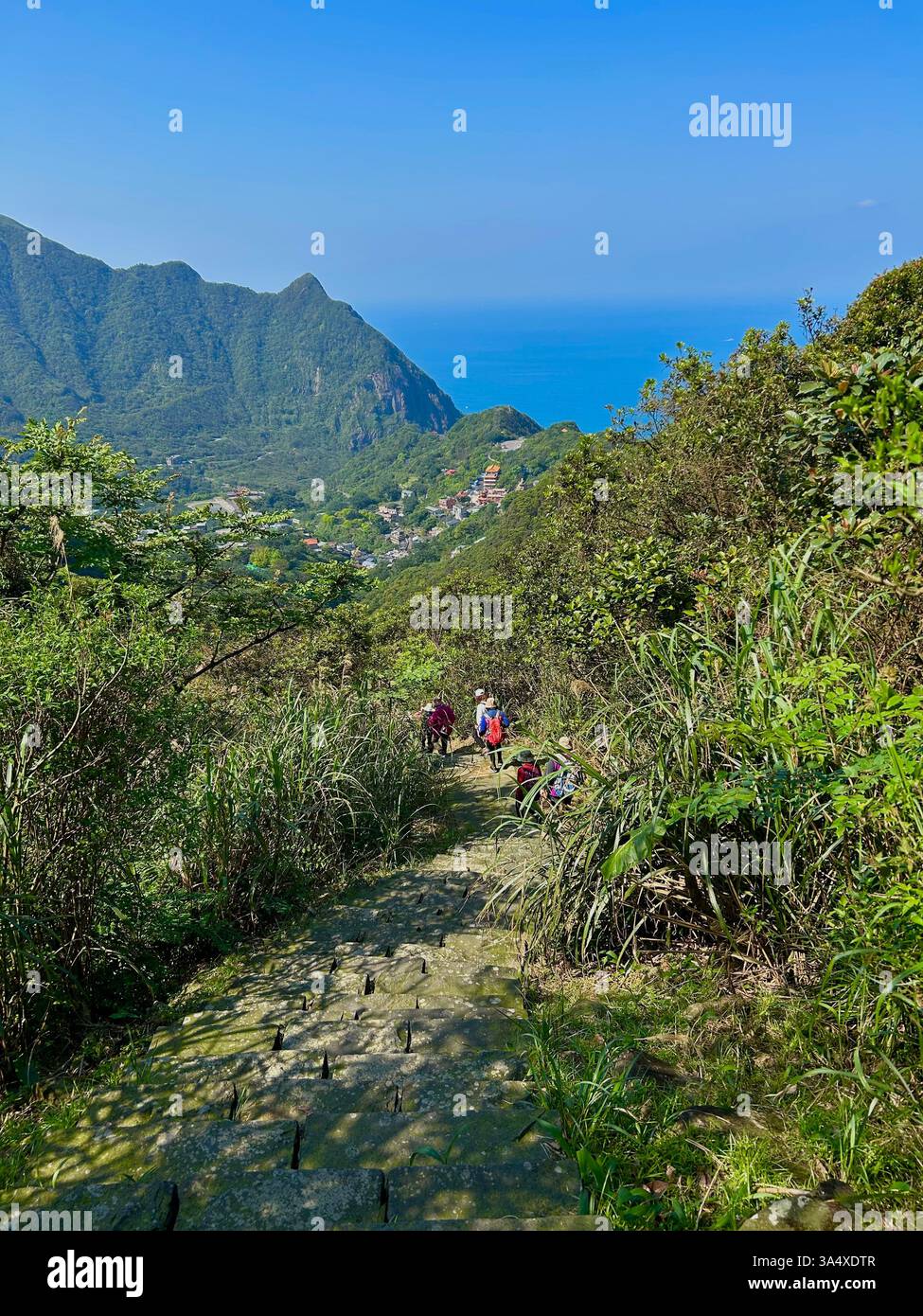 Jiufen, Taiwan, Group Seniors, People, Tourists, Visiting Mountains, Tourist Area, Landscape, Women Walking Away - Smartphone Captured Stock Image