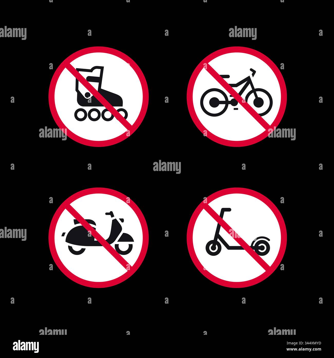 Prohibited signs, forbidden round stickers set Stock Vector