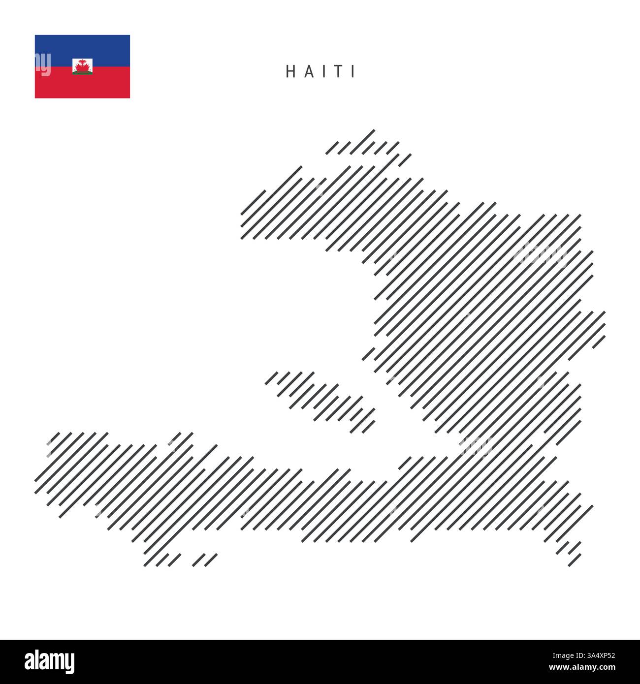 Haiti map from pattern of black slanted parallel lines. Haitian map with gray diagonal lines. Silhouette of a country made of oblique hatching. Vector Stock Vector